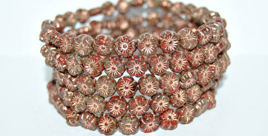 Hawaii Flower Pressed Glass Beads, Opaque Red Stain Strong 54200 (93200 86805 54200), Glass, Czech Republic