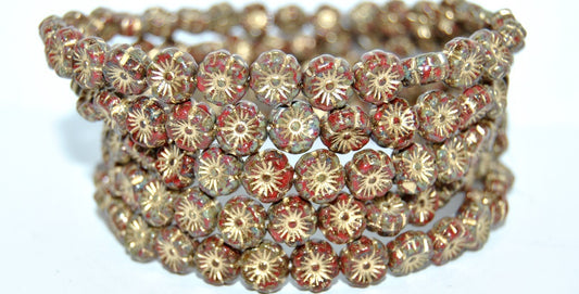 Hawaii Flower Pressed Glass Beads, Opaque Red Stain Strong 54202 (93200 86805 54202), Glass, Czech Republic