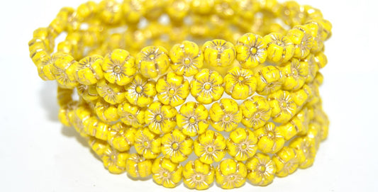 Hawaii Flower Pressed Glass Beads, Yellow 54202 F Mat (83120 54202 F Mat), Glass, Czech Republic