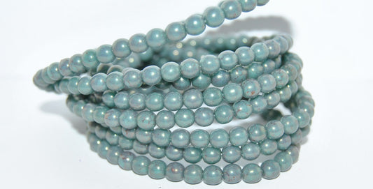 Round Pressed Glass Beads Druck, Turquoise Terracotta Red (63130 15495), Glass, Czech Republic