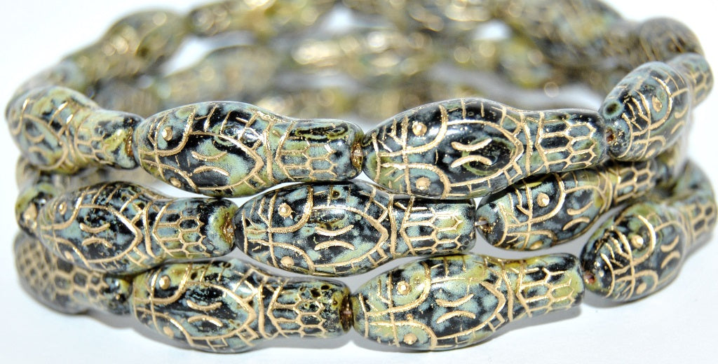 Snake Head Pressed Glass Beads, Black Stain Strong 54202 (23980 86805 54202), Glass, Czech Republic