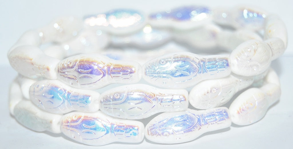 Snake Head Pressed Glass Beads, Chalk White Ab 2Xside (3000 Ab 2Xside), Glass, Czech Republic