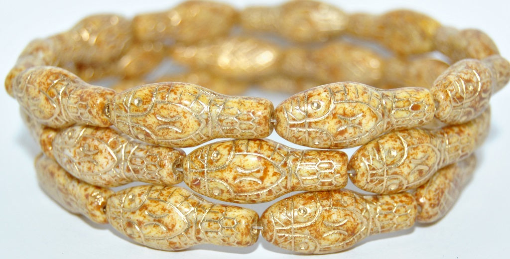 Snake Head Pressed Glass Beads, White Travertin 54202 (2010 86800 54202), Glass, Czech Republic