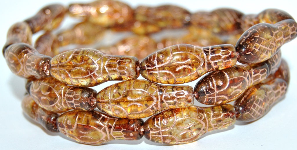 Snake Head Pressed Glass Beads, Crystal Travertin 54200 (30 86800 54200), Glass, Czech Republic