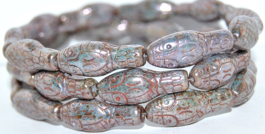 Snake Head Pressed Glass Beads, Black Senegal Blue (23980 15664), Glass, Czech Republic