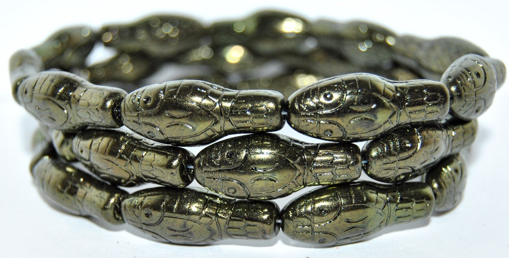 Snake Head Pressed Glass Beads, Luster Red Full Coated (14495), Glass, Czech Republic