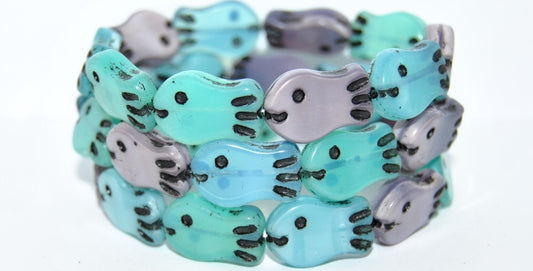 Simple Fish Pressed Glass Beads, Blue Mixed Colors 46769 (Blue Mix 46769), Glass, Czech Republic