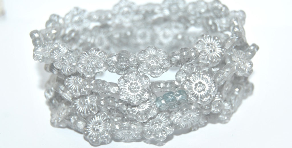 Flower Pressed Glass Beads, Crystal 54201 (30 54201), Glass, Czech Republic