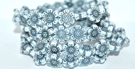 Flower Pressed Glass Beads, White 43812 (2010 43812), Glass, Czech Republic