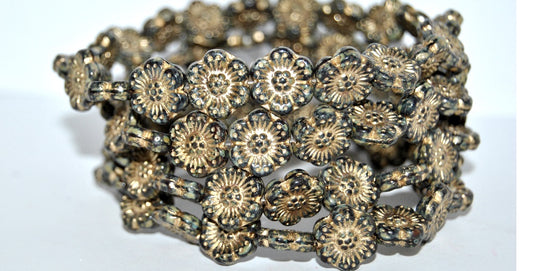 Flower Pressed Glass Beads, Transparent Red Travertin 54202 (90100 86800 54202), Glass, Czech Republic