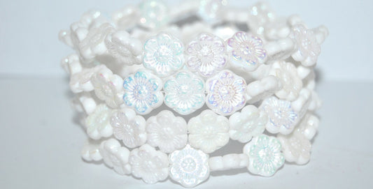 Flower Pressed Glass Beads, White Ab 2Xside (2010 Ab 2Xside), Glass, Czech Republic