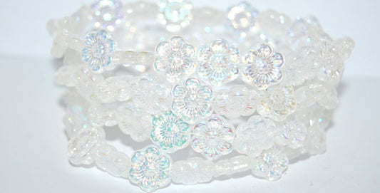 Flower Pressed Glass Beads, Crystal Ab 2Xside (30 Ab 2Xside), Glass, Czech Republic