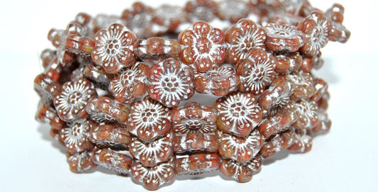 Flower Pressed Glass Beads, (95810 54201), Glass, Czech Republic