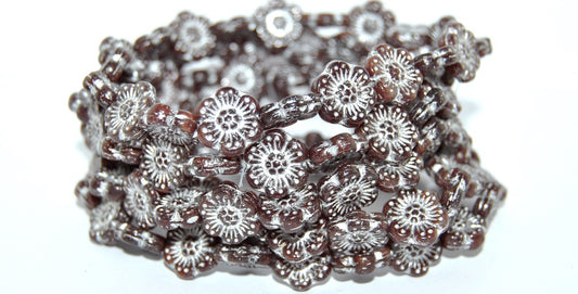 Flower Pressed Glass Beads, Transparent Red Bt Mixed Colors 54201 (90100 Bt Mix 54201), Glass, Czech Republic