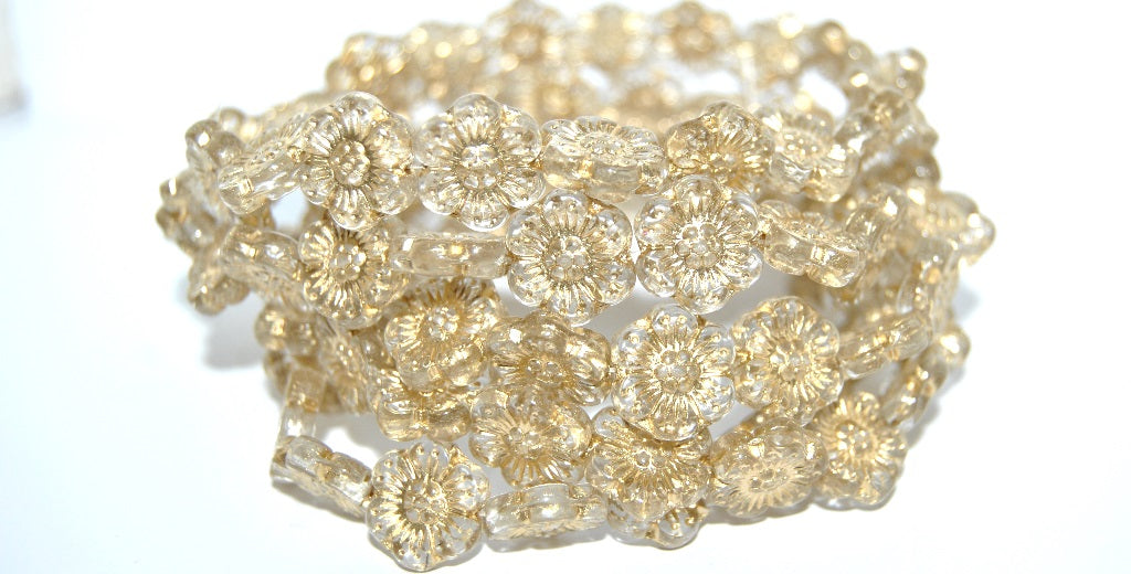 Flower Pressed Glass Beads, Crystal 54202 (30 54202), Glass, Czech Republic