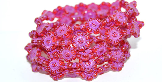 Flower Pressed Glass Beads, Light Siam 46420 (90070 46420), Glass, Czech Republic