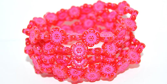 Flower Pressed Glass Beads, Light Siam 46470 (90070 46470), Glass, Czech Republic