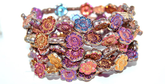 Flower Pressed Glass Beads, (29500 2Xside), Glass, Czech Republic