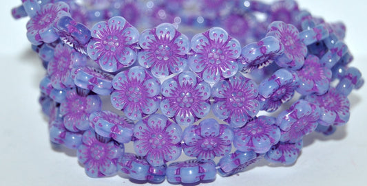 Flower Pressed Glass Beads, Opal Blue 46420 (31000 46420), Glass, Czech Republic