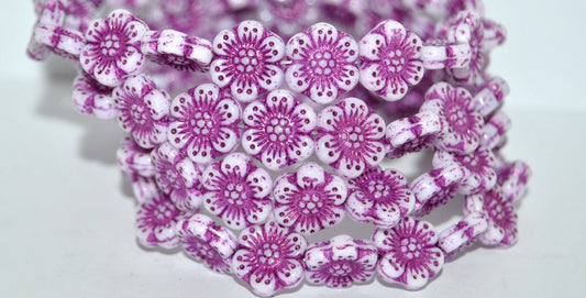 Flower Pressed Glass Beads, White 43806 (2010 43806), Glass, Czech Republic
