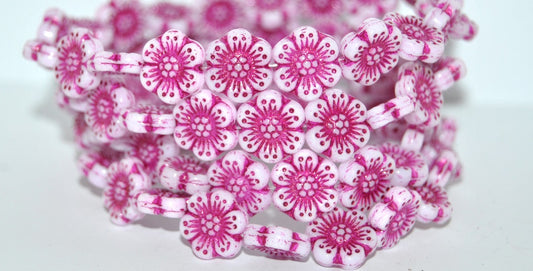 Flower Pressed Glass Beads, White 43807 (2010 43807), Glass, Czech Republic