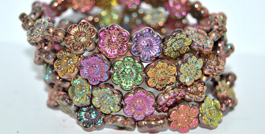 Flower Pressed Glass Beads, (Vitex 2Xside), Glass, Czech Republic