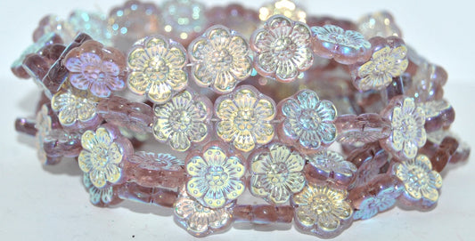 Flower Pressed Glass Beads, Transparent Light Amethyst Ab 2Xside (20020 Ab 2Xside), Glass, Czech Republic