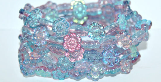 Flower Pressed Glass Beads, 48113 (48113), Glass, Czech Republic