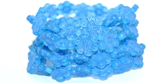 Flower Pressed Glass Beads, Transparent Aqua 43430 Matte (60020 43430 M), Glass, Czech Republic