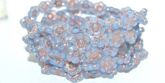 Flower Pressed Glass Beads, Opal Blue 54200 (31000 54200), Glass, Czech Republic