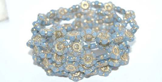 Flower Pressed Glass Beads, Opal Blue 54202 (31000 54202), Glass, Czech Republic