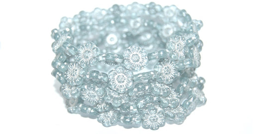 Flower Pressed Glass Beads, Transparent Aqua 54201 (60200 54201), Glass, Czech Republic