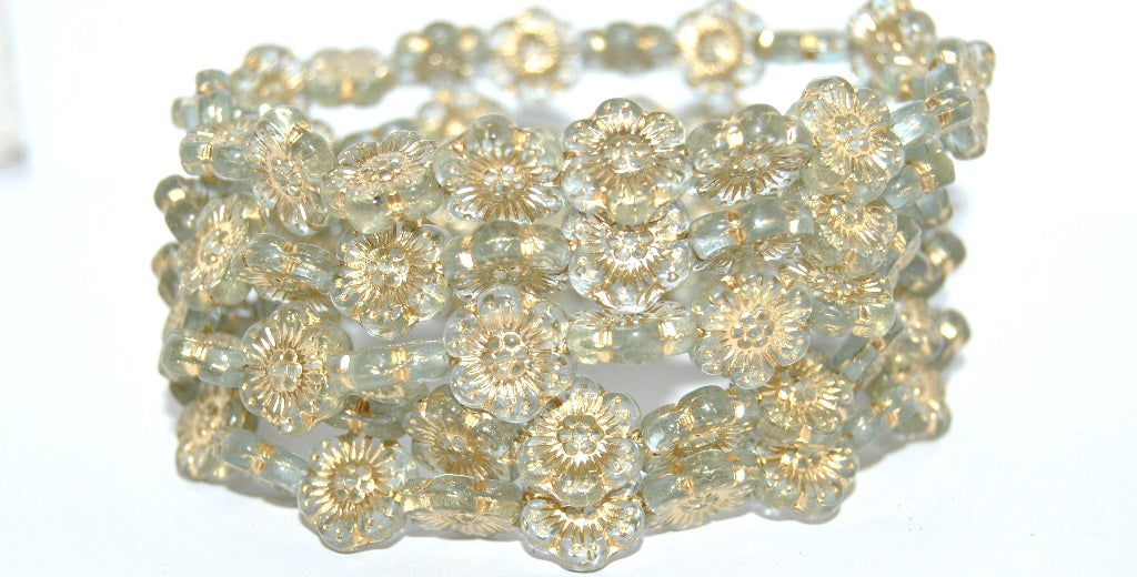 Flower Pressed Glass Beads, Transparent Aqua 54202 (60200 54202), Glass, Czech Republic