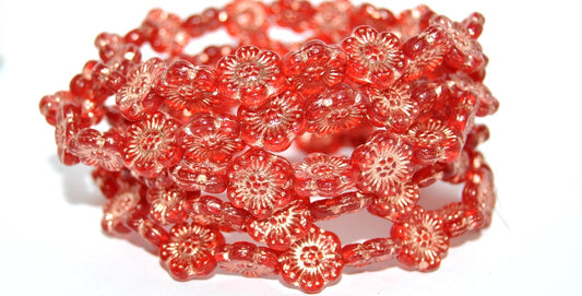 Flower Pressed Glass Beads, Light Siam 54200 (90070 54200), Glass, Czech Republic