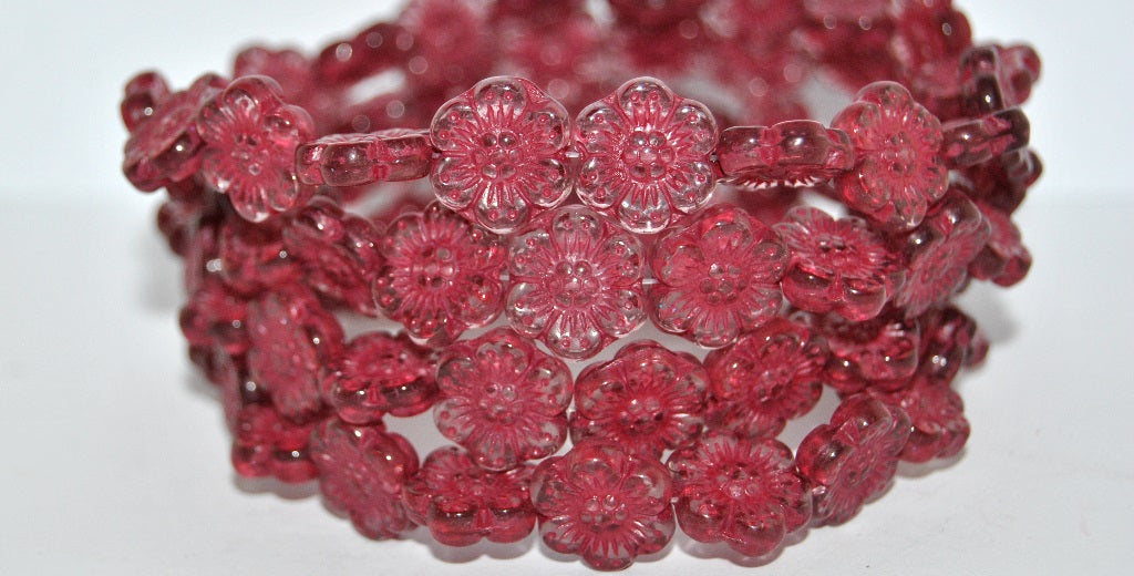 Flower Pressed Glass Beads, Transparent Light Amethyst 46490 (20020 46490), Glass, Czech Republic