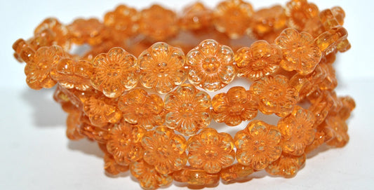 Flower Pressed Glass Beads, Transparent Orange 46489 (10030 46489), Glass, Czech Republic