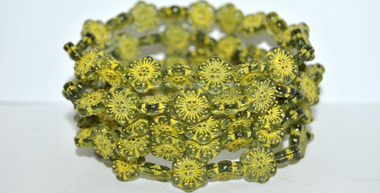 Flower Pressed Glass Beads, Transparent Aqua 46480 (60210 46480), Glass, Czech Republic