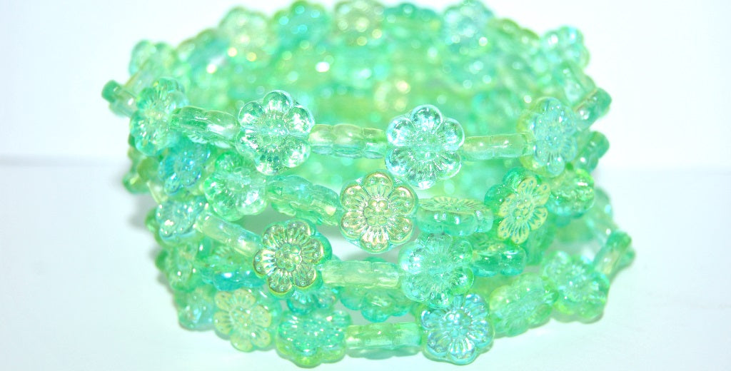 Flower Pressed Glass Beads, 48110 (48110), Glass, Czech Republic