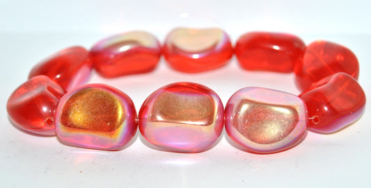 Czech Glass Pressed Beads Irregular Shape Like Stone, Light Siam Ab (90070 Ab), Glass, Czech Republic