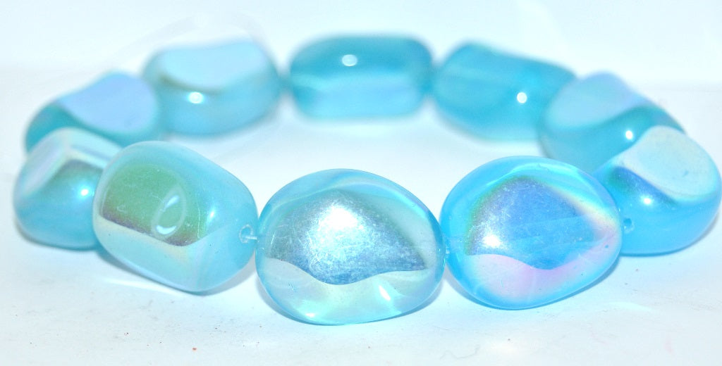 Czech Glass Pressed Beads Irregular Shape Like Stone, Opal Aqua Ab (61000 Ab), Glass, Czech Republic