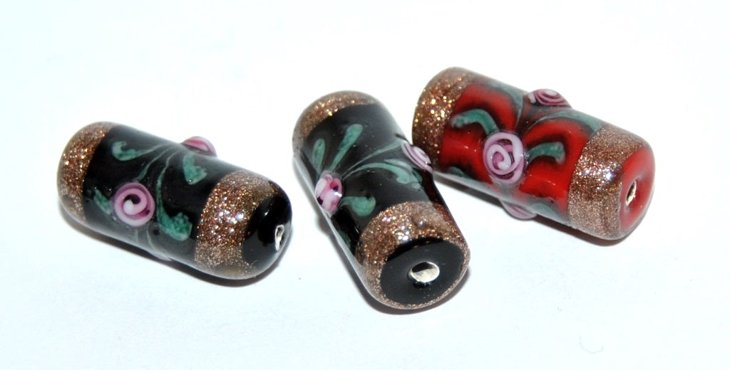 Czech Glass Hand Made Roller Tube Lampwork Beads, (B), Glass, Czech Republic