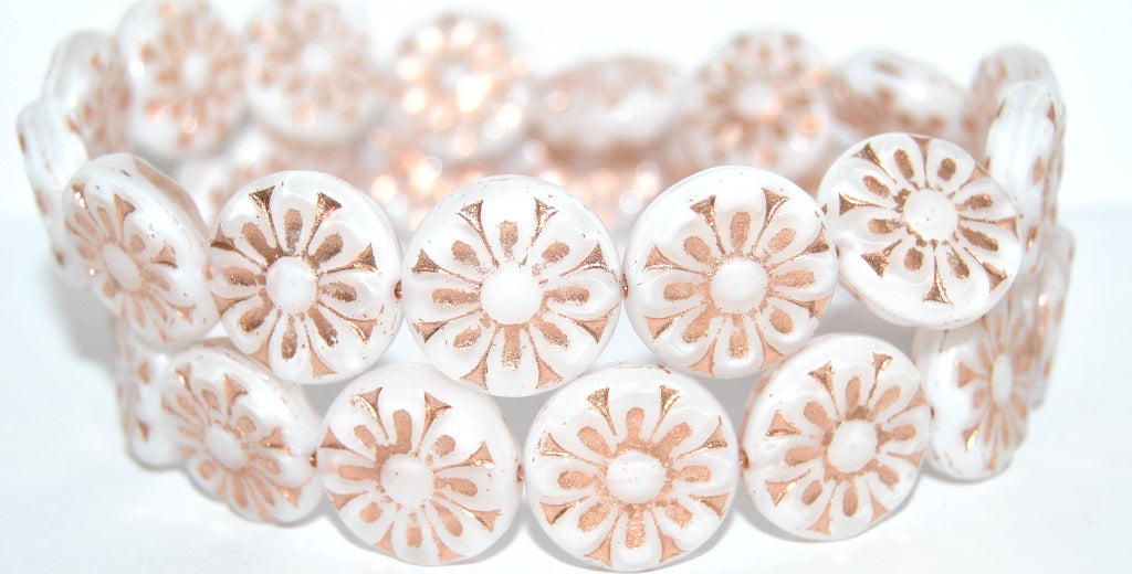 Flat Round With Flower Pressed Glass Beads, (6000 54200), Glass, Czech Republic