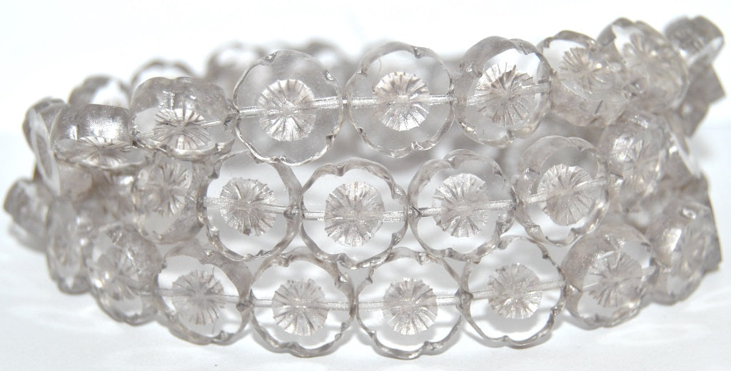 Table Cut Round Beads Hawaii Flowers, (Lava Glass 43623), Glass, Czech Republic