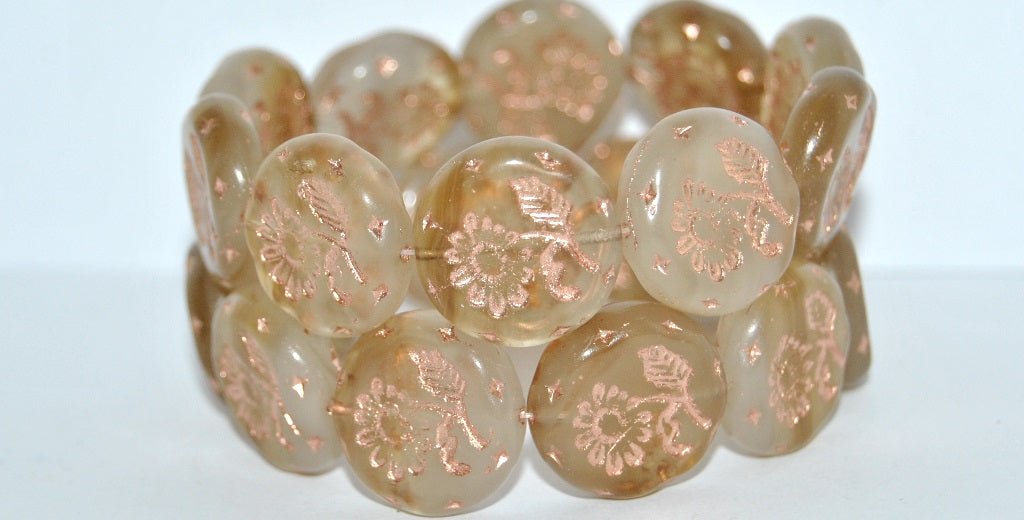 Round Flat With Flower Marguerite Pressed Glass Beads, Mixed Colors Opal 54200 (Mix Opal 54200), Glass, Czech Republic