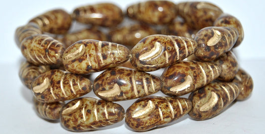 Camaenidae Seashell Pressed Glass Beads, Beige Travertin 54202 (13020 86800 54202), Glass, Czech Republic