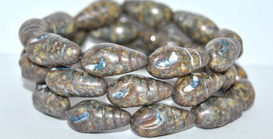 Camaenidae Seashell Pressed Glass Beads, White Senegal Blue (2010 15664), Glass, Czech Republic