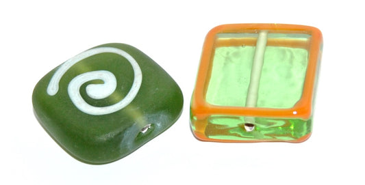 Czech Glass Hand Made Square Lampwork Beads, (K), Glass, Czech Republic