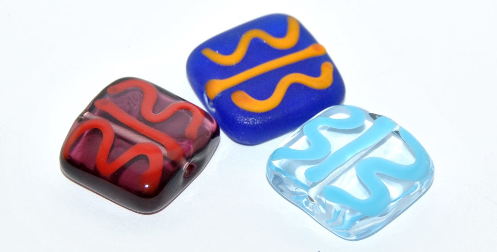 Czech Glass Hand Made Square Lampwork Beads, (L), Glass, Czech Republic