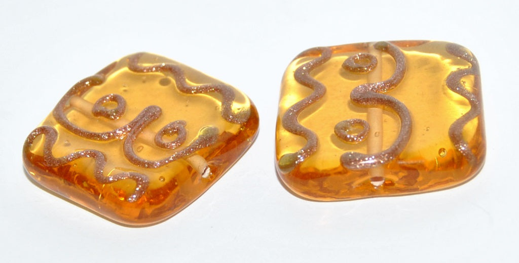 Czech Glass Hand Made Square Lampwork Beads, (I), Glass, Czech Republic