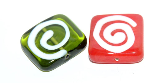 Czech Glass Hand Made Square Lampwork Beads, (C), Glass, Czech Republic